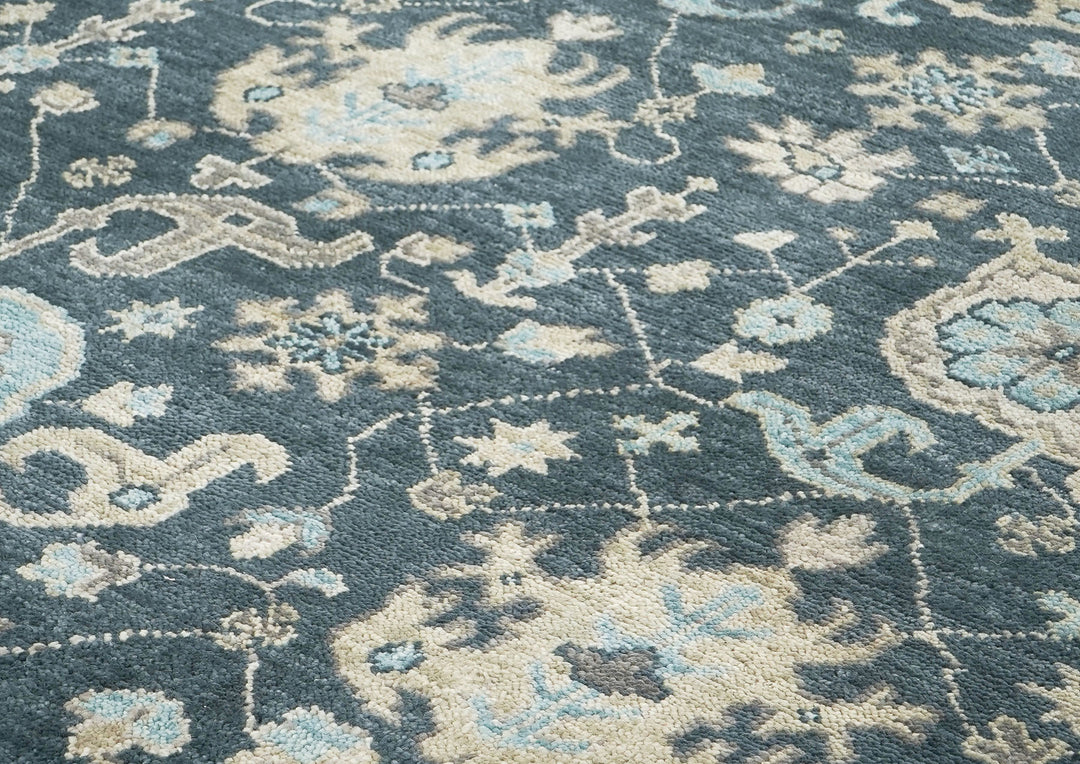 9x12 Blue, Beige, Aqua Color Hand Knotted Oushak Wool Transitional Oriental Rug