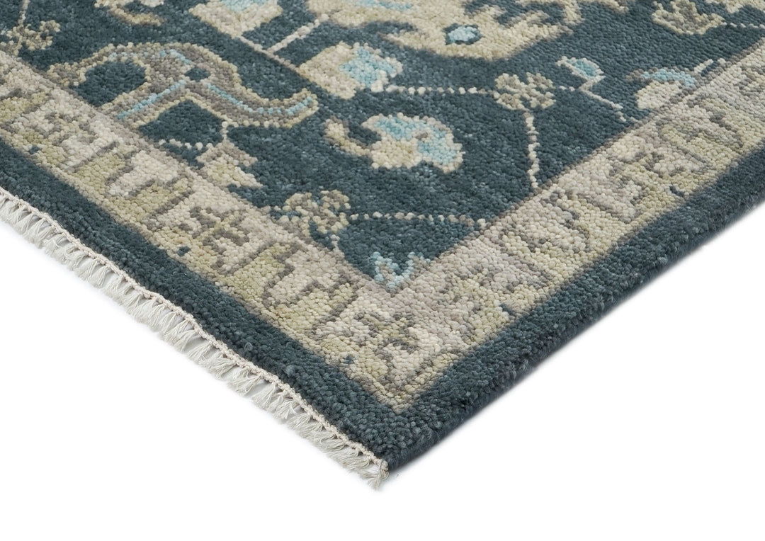 9x12 Blue, Beige, Aqua Color Hand Knotted Oushak Wool Transitional Oriental Rug