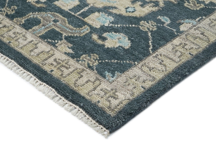 9x12 Blue, Beige, Aqua Color Hand Knotted Oushak Wool Transitional Oriental Rug