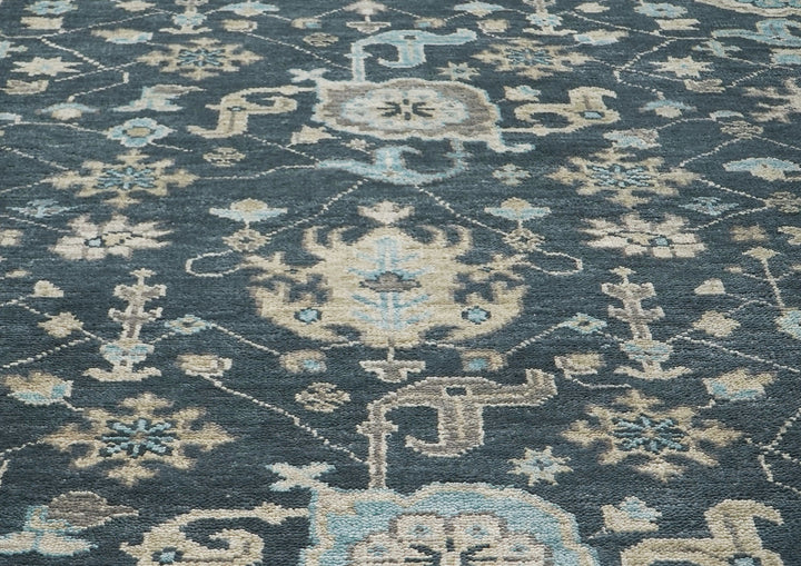 9x12 Blue, Beige, Aqua Color Hand Knotted Oushak Wool Transitional Oriental Rug