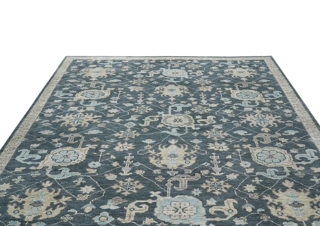 9x12 Blue, Beige, Aqua Color Hand Knotted Oushak Wool Transitional Oriental Rug