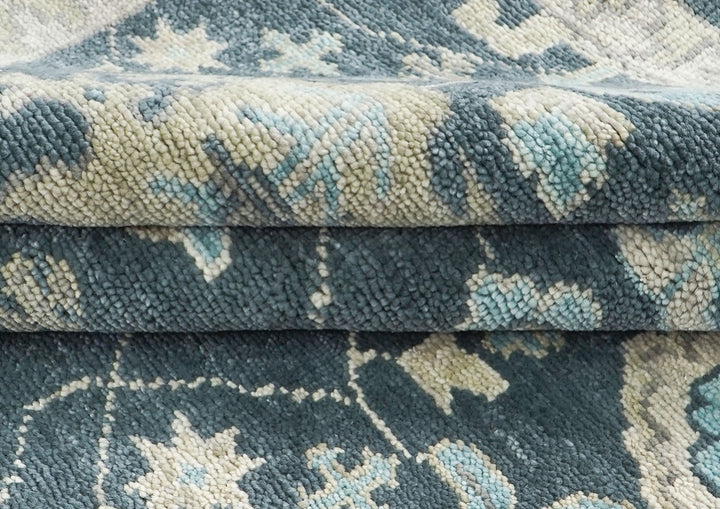 9x12 Blue, Beige, Aqua Color Hand Knotted Oushak Wool Transitional Oriental Rug