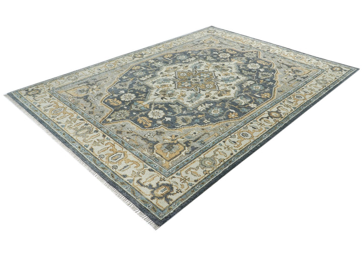 9x12 Blue, Gray, Beige Color Hand Knotted Oushak Wool  Oriental Rug