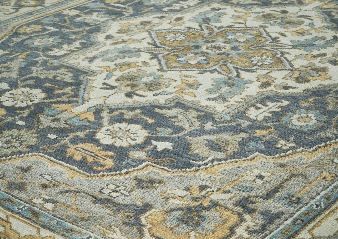 9x12 Blue, Gray, Beige Color Hand Knotted Oushak Wool  Oriental Rug