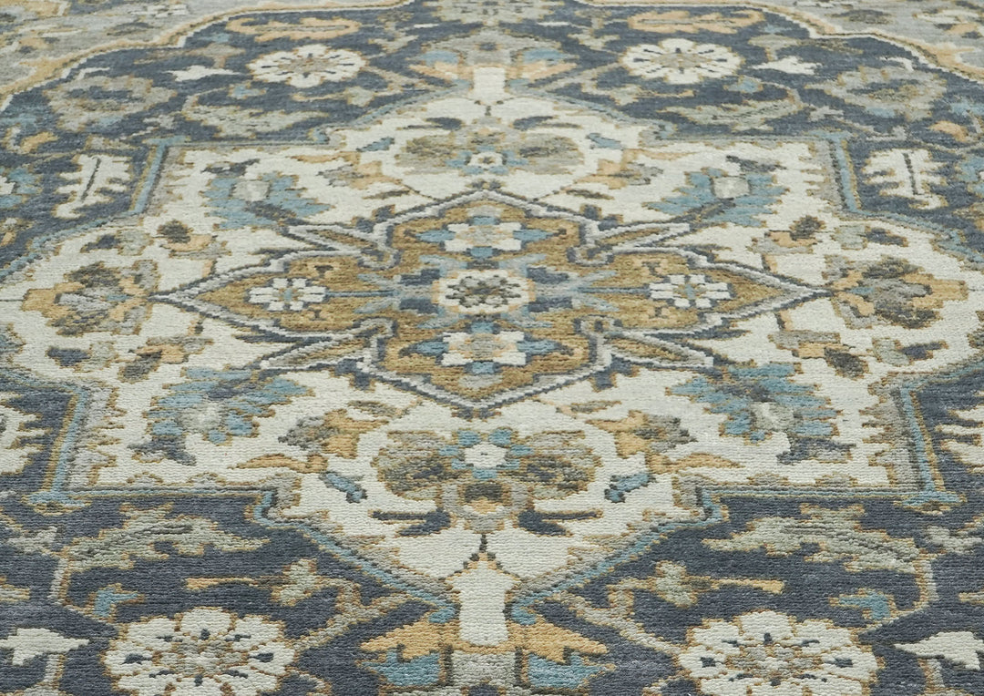 9x12 Blue, Gray, Beige Color Hand Knotted Oushak Wool  Oriental Rug