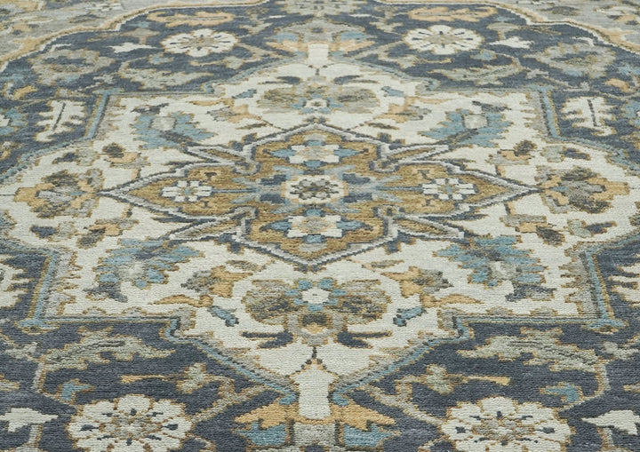 9x12 Blue, Gray, Beige Color Hand Knotted Oushak Wool  Oriental Rug