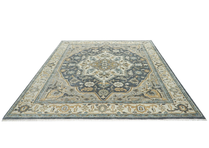 9x12 Blue, Gray, Beige Color Hand Knotted Oushak Wool  Oriental Rug