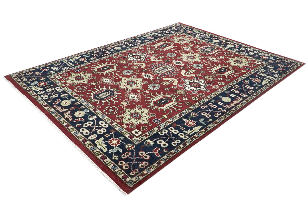 9x12 Rust, Navy, Beige Color Hand Knotted Oushak Wool Transitional Oriental Rug