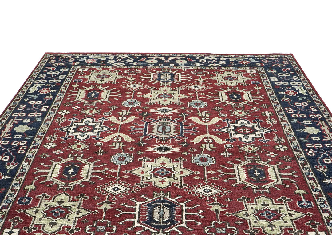 9x12 Rust, Navy, Beige Color Hand Knotted Oushak Wool Transitional Oriental Rug