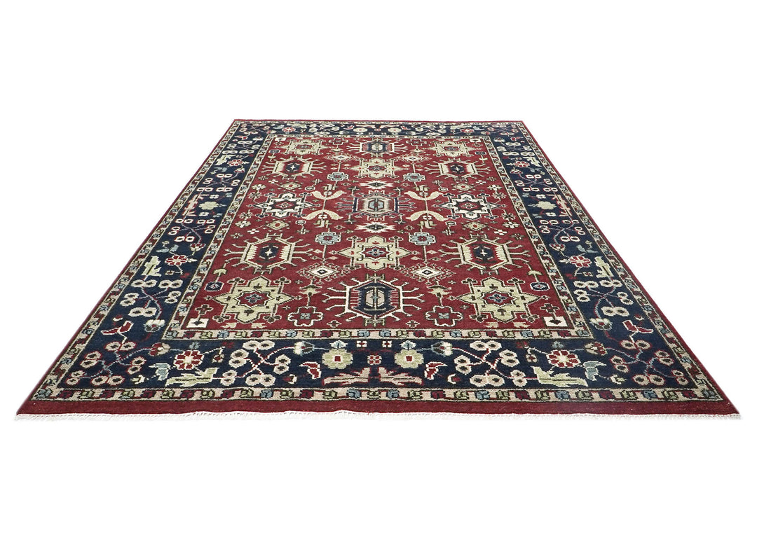 9x12 Rust, Navy, Beige Color Hand Knotted Oushak Wool Transitional Oriental Rug