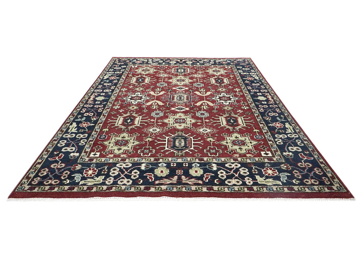 9x12 Rust, Navy, Beige Color Hand Knotted Oushak Wool Transitional Oriental Rug