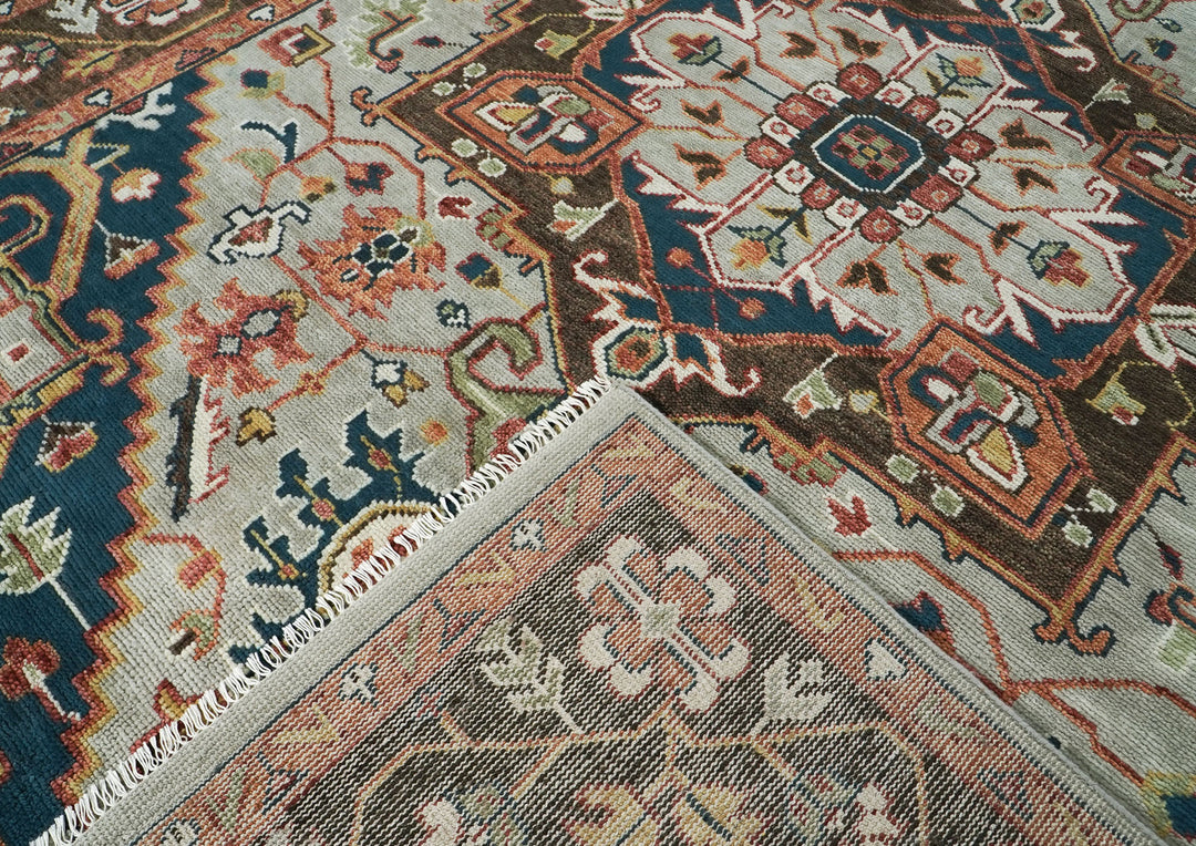 10x14 Gray, Rose, Green Color Hand Knotted Oushak Wool  Oriental Rug