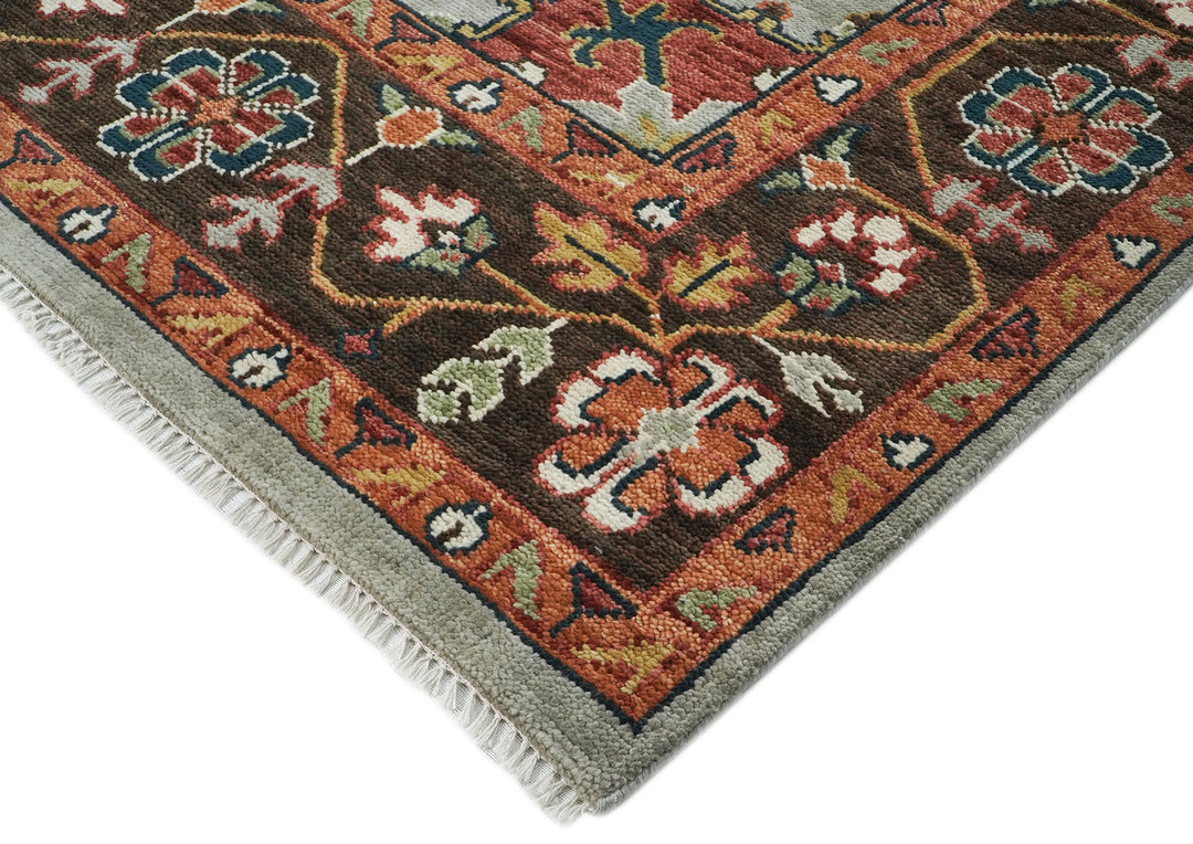 10x14 Gray, Rose, Green Color Hand Knotted Oushak Wool  Oriental Rug