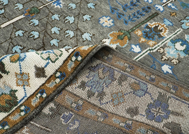 9x12 Gray, Blue, Ivory Color Hand Knotted Oushak Wool Transitional Oriental Rug