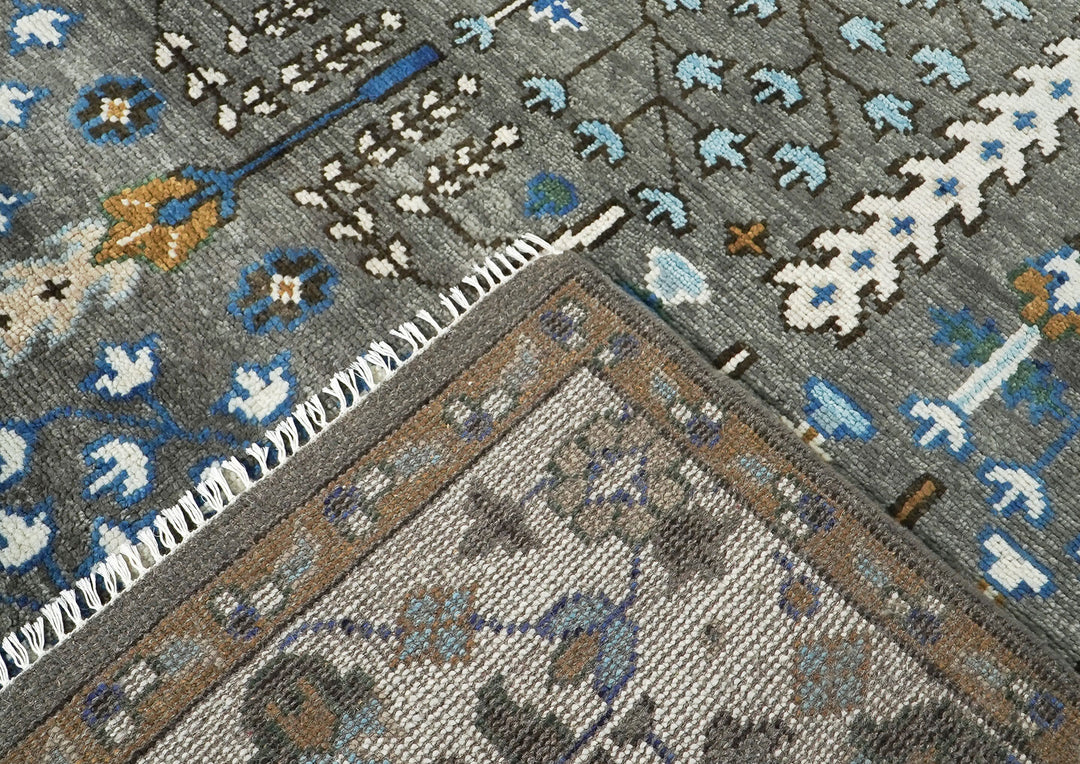 9x12 Gray, Blue, Ivory Color Hand Knotted Oushak Wool Transitional Oriental Rug