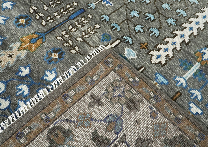 9x12 Gray, Blue, Ivory Color Hand Knotted Oushak Wool Transitional Oriental Rug