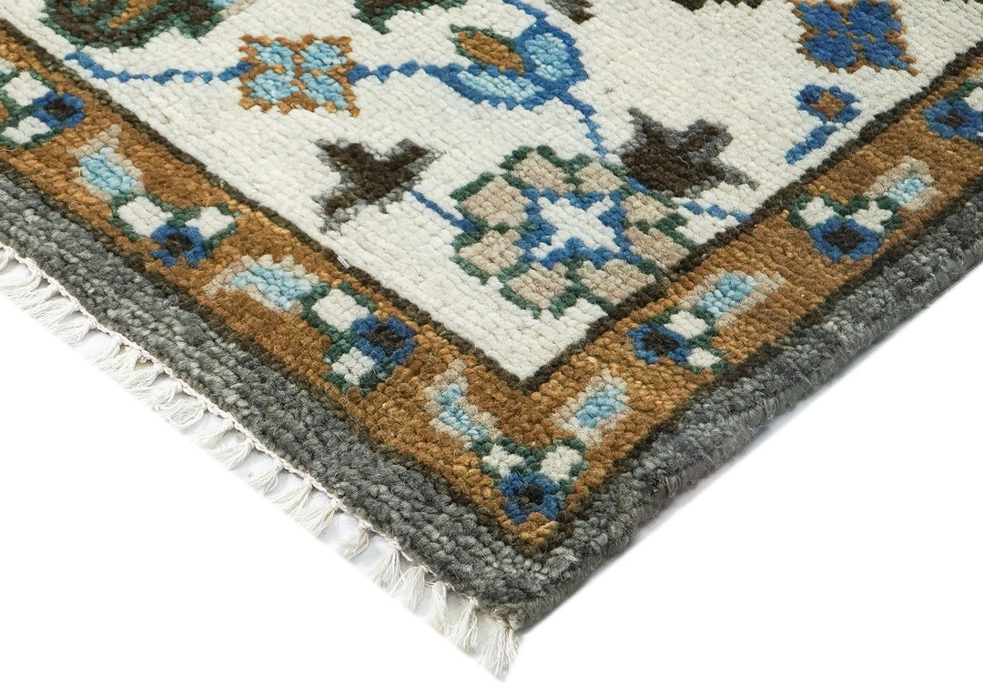 9x12 Gray, Blue, Ivory Color Hand Knotted Oushak Wool Transitional Oriental Rug