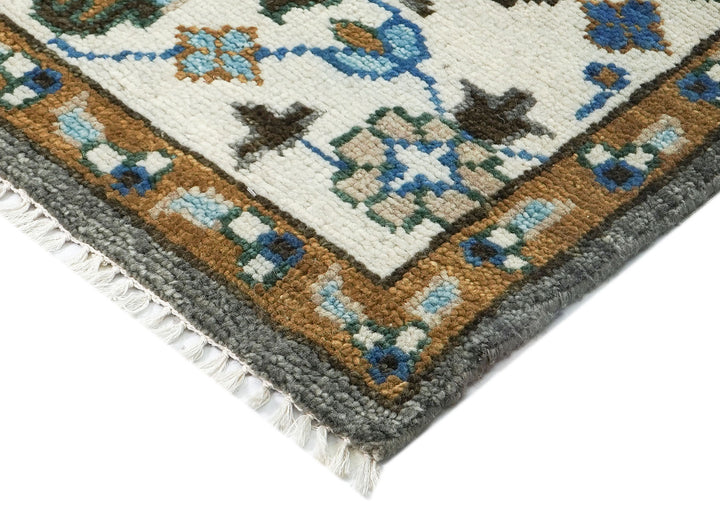 9x12 Gray, Blue, Ivory Color Hand Knotted Oushak Wool Transitional Oriental Rug