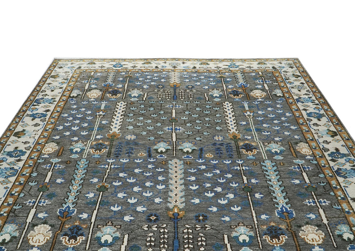 9x12 Gray, Blue, Ivory Color Hand Knotted Oushak Wool Transitional Oriental Rug