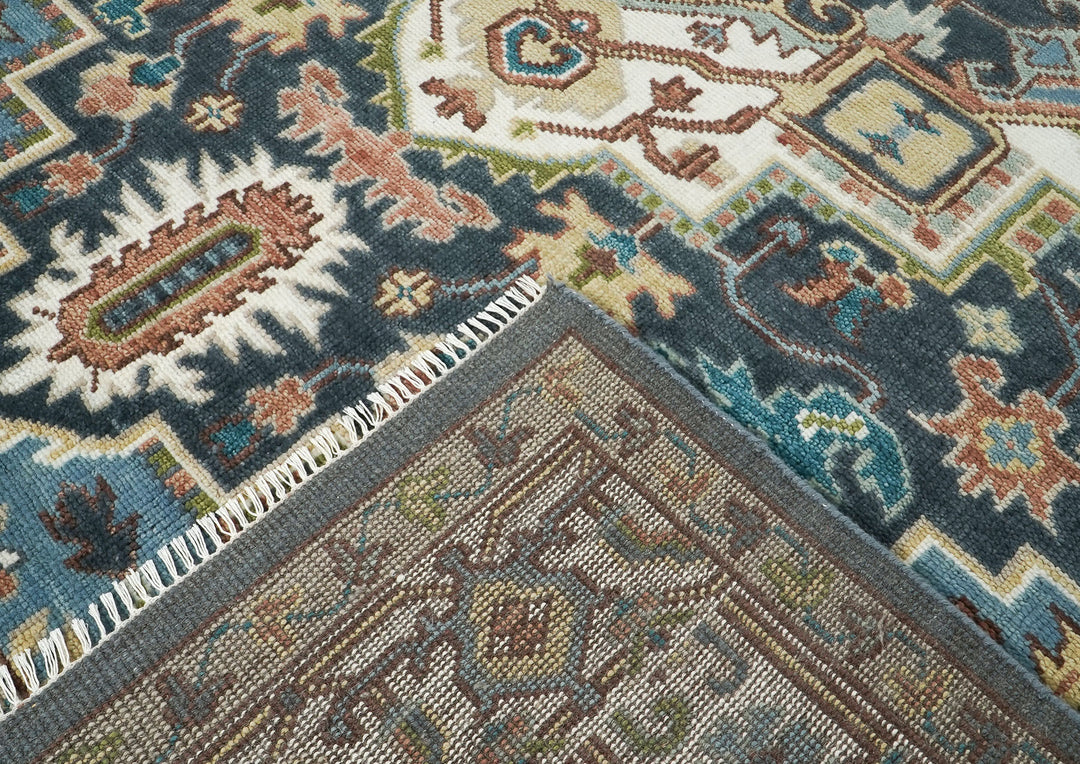 9x12 Blue, Ivory, Taupe Color Hand Knotted Oushak Wool  Oriental Rug