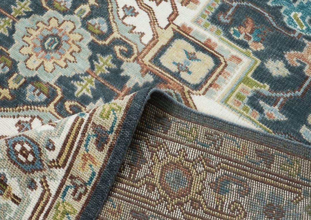 9x12 Blue, Ivory, Taupe Color Hand Knotted Oushak Wool  Oriental Rug