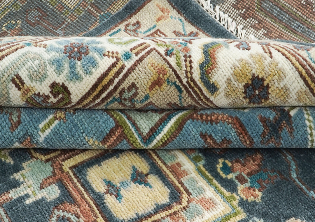 9x12 Blue, Ivory, Taupe Color Hand Knotted Oushak Wool  Oriental Rug