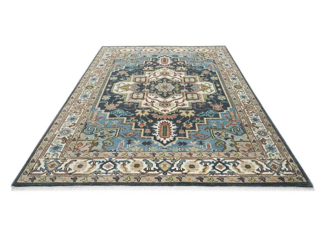9x12 Blue, Ivory, Taupe Color Hand Knotted Oushak Wool  Oriental Rug