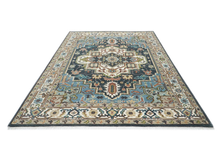 9x12 Blue, Ivory, Taupe Color Hand Knotted Oushak Wool  Oriental Rug
