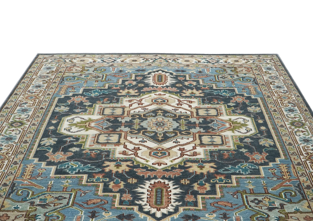 9x12 Blue, Ivory, Taupe Color Hand Knotted Oushak Wool  Oriental Rug