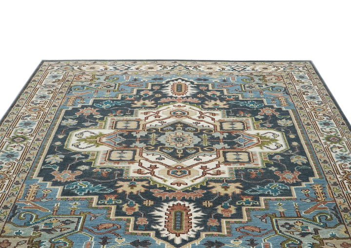 9x12 Blue, Ivory, Taupe Color Hand Knotted Oushak Wool  Oriental Rug