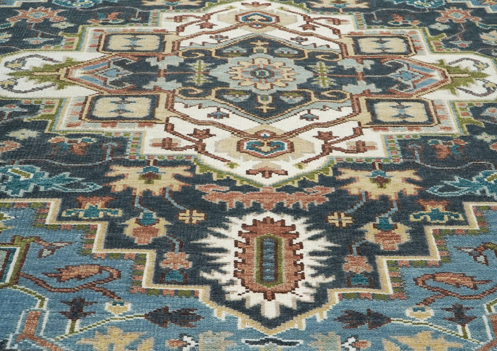 9x12 Blue, Ivory, Taupe Color Hand Knotted Oushak Wool  Oriental Rug