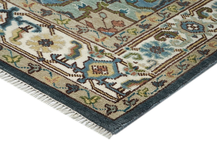 9x12 Blue, Ivory, Taupe Color Hand Knotted Oushak Wool  Oriental Rug