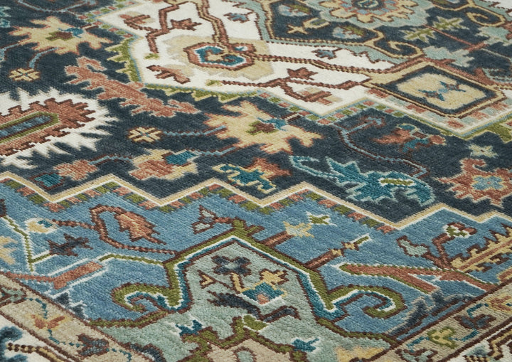 9x12 Blue, Ivory, Taupe Color Hand Knotted Oushak Wool  Oriental Rug