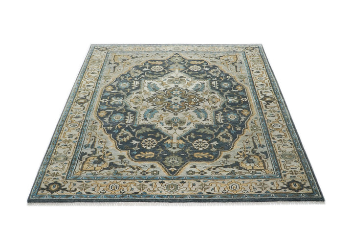 9x12 Blue, Gray, Beige Color Hand Knotted Oushak Wool  Oriental Rug