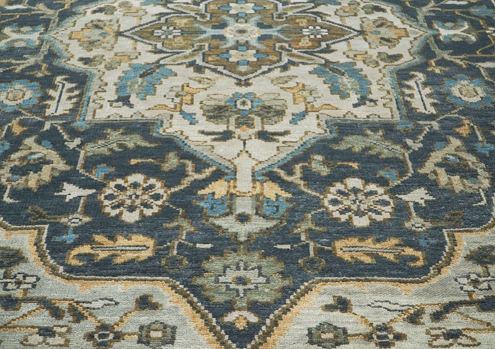 9x12 Blue, Gray, Beige Color Hand Knotted Oushak Wool  Oriental Rug