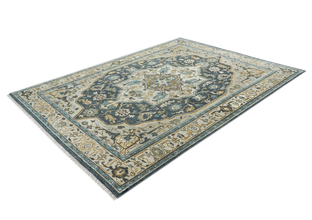 9x12 Blue, Gray, Beige Color Hand Knotted Oushak Wool  Oriental Rug