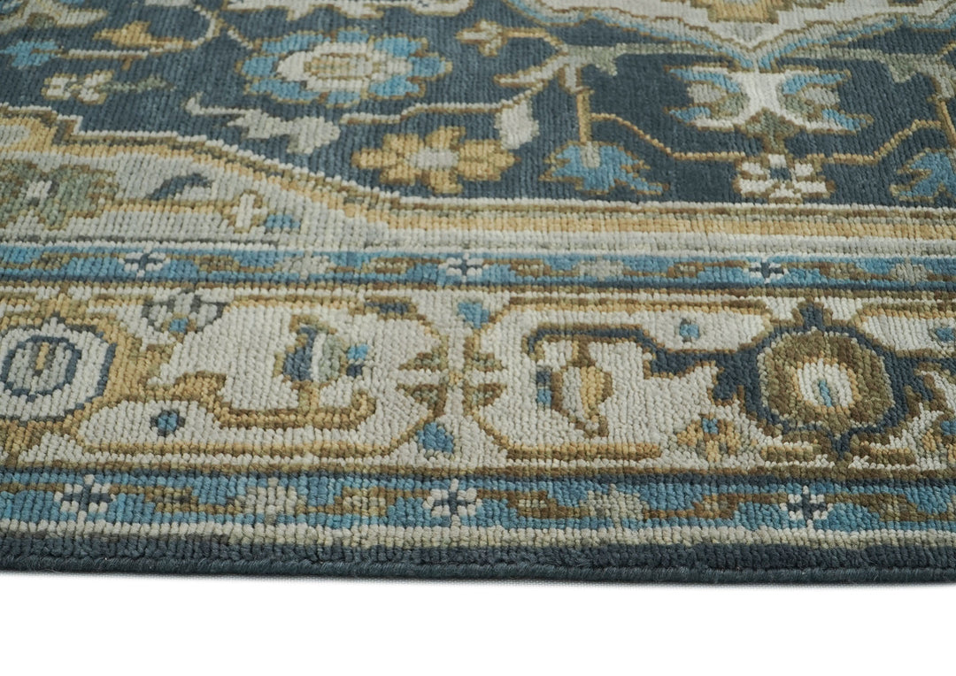 9x12 Blue, Gray, Beige Color Hand Knotted Oushak Wool  Oriental Rug