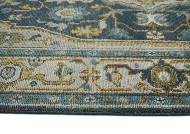 9x12 Blue, Gray, Beige Color Hand Knotted Oushak Wool  Oriental Rug