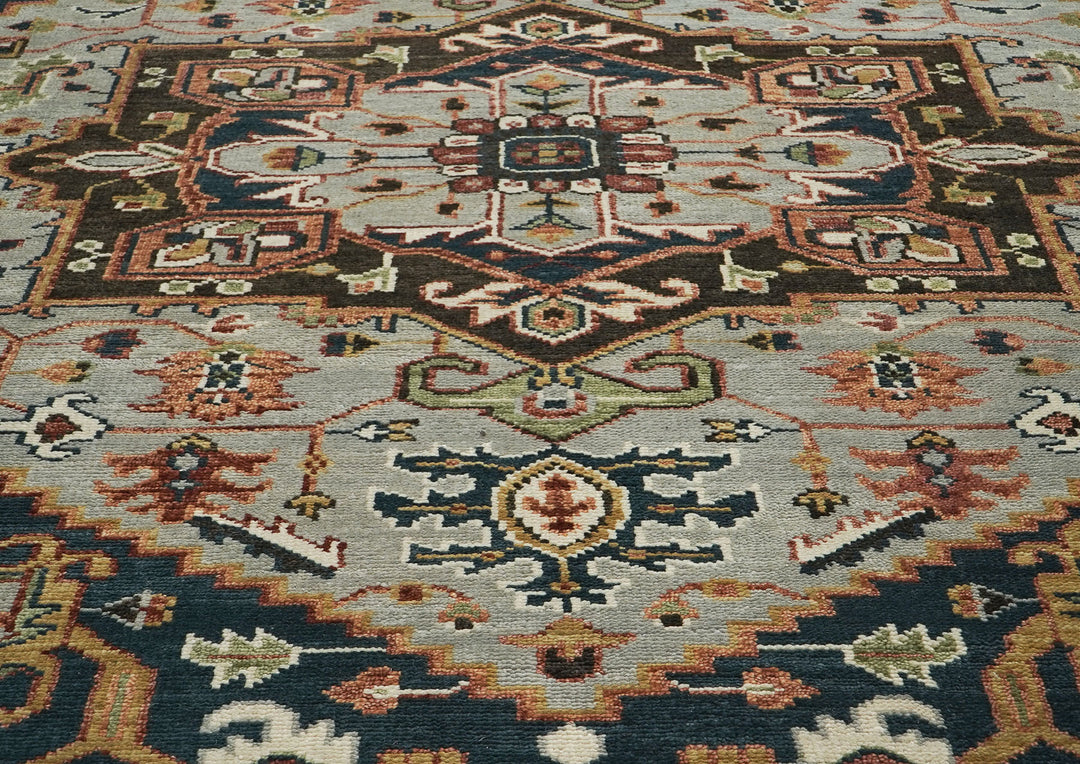 9x12 Slate, Brown, Green Color Hand Knotted Oushak Wool  Oriental Rug