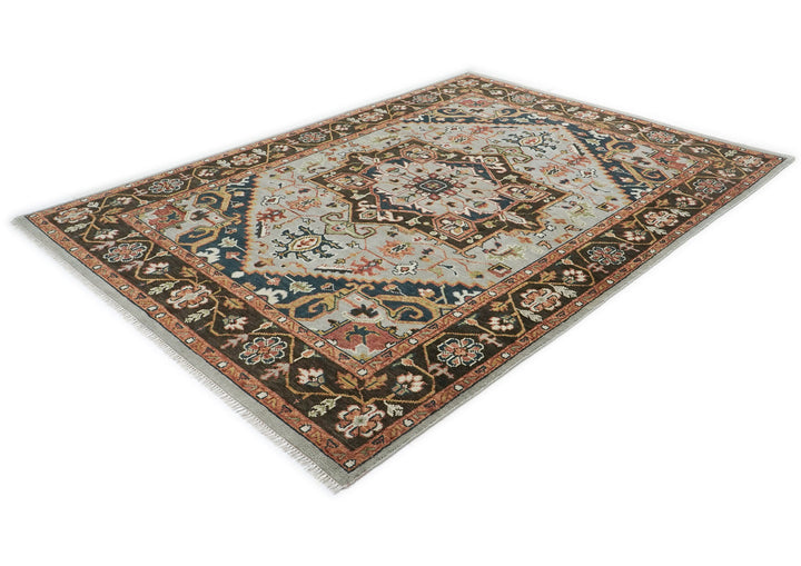 9x12 Slate, Brown, Green Color Hand Knotted Oushak Wool  Oriental Rug