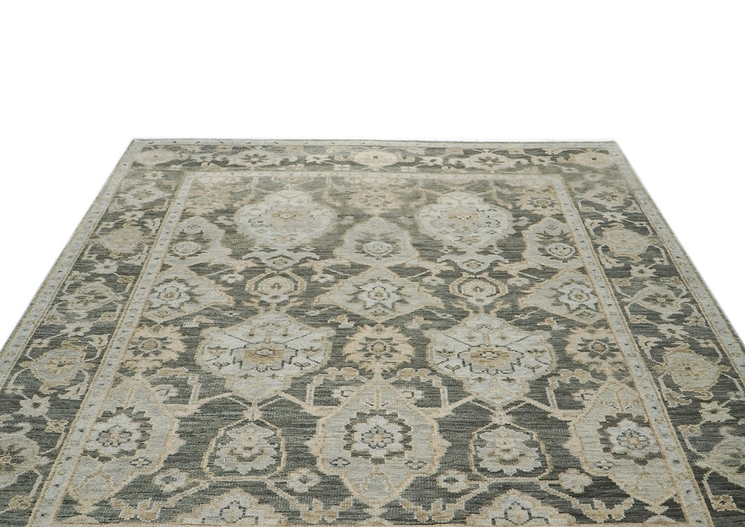 9x12 Gray, Ivory, Tan Color Hand Knotted Oushak Wool Transitional Oriental Rug