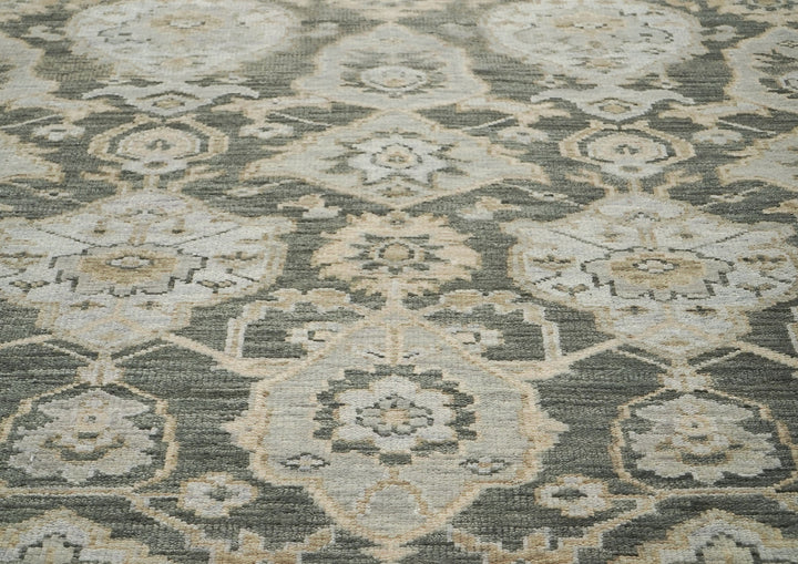 9x12 Gray, Ivory, Tan Color Hand Knotted Oushak Wool Transitional Oriental Rug