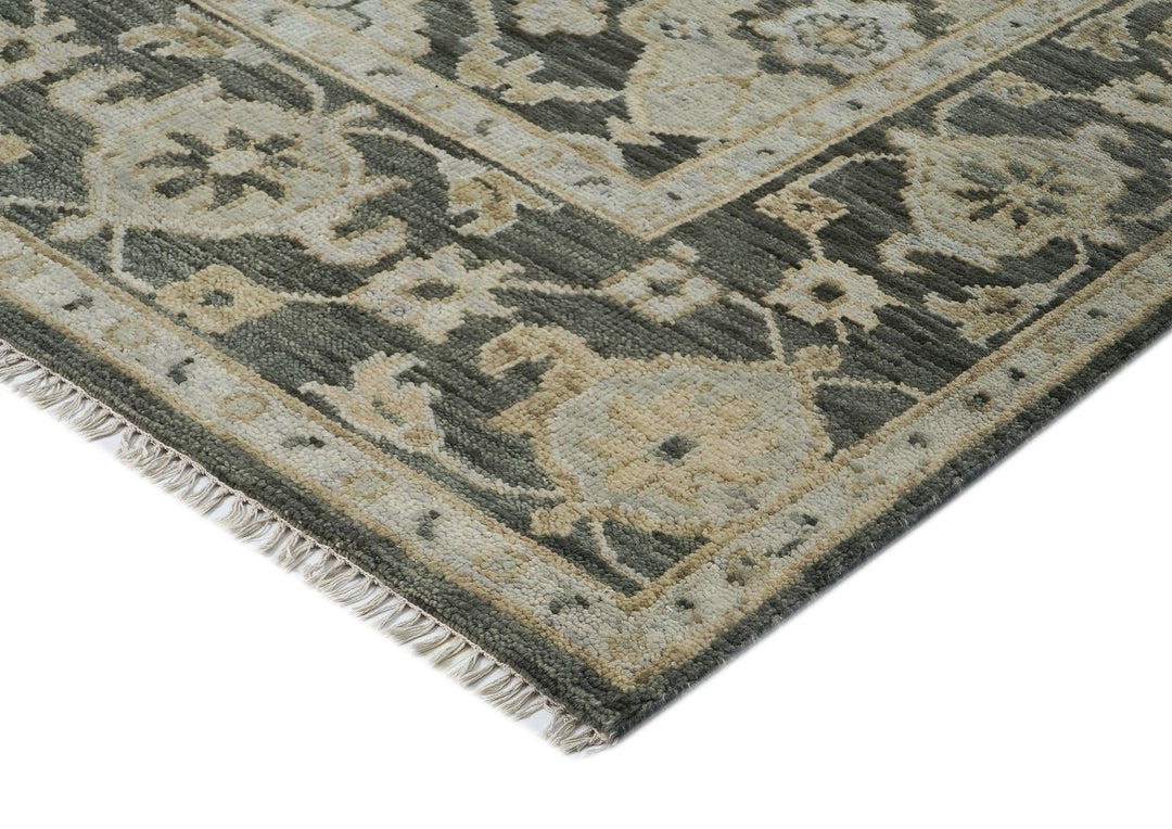 9x12 Gray, Ivory, Tan Color Hand Knotted Oushak Wool Transitional Oriental Rug