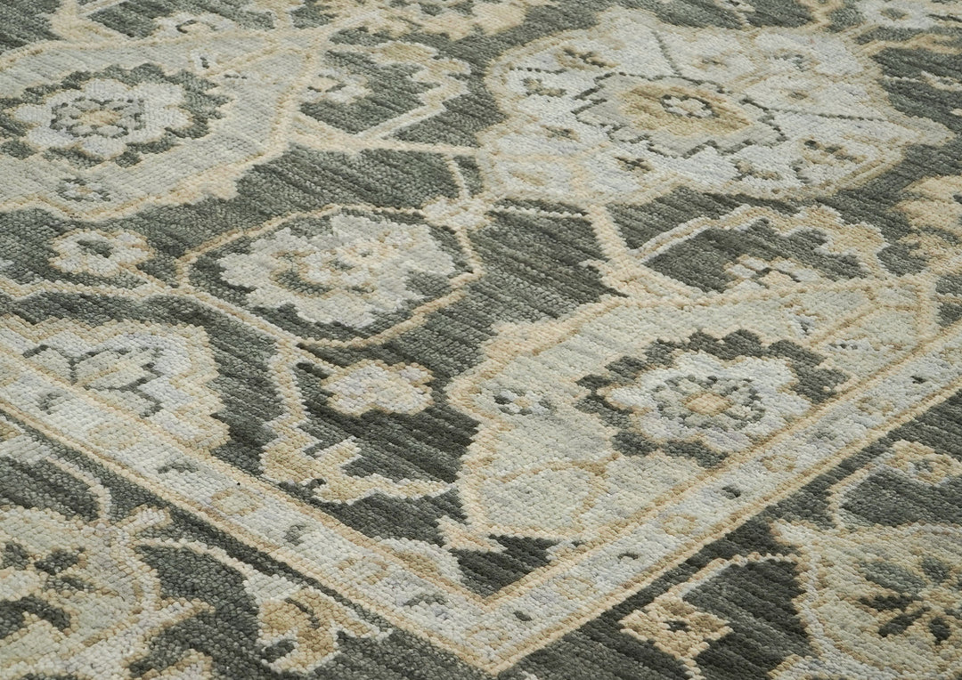 9x12 Gray, Ivory, Tan Color Hand Knotted Oushak Wool Transitional Oriental Rug