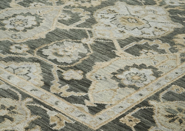 9x12 Gray, Ivory, Tan Color Hand Knotted Oushak Wool Transitional Oriental Rug