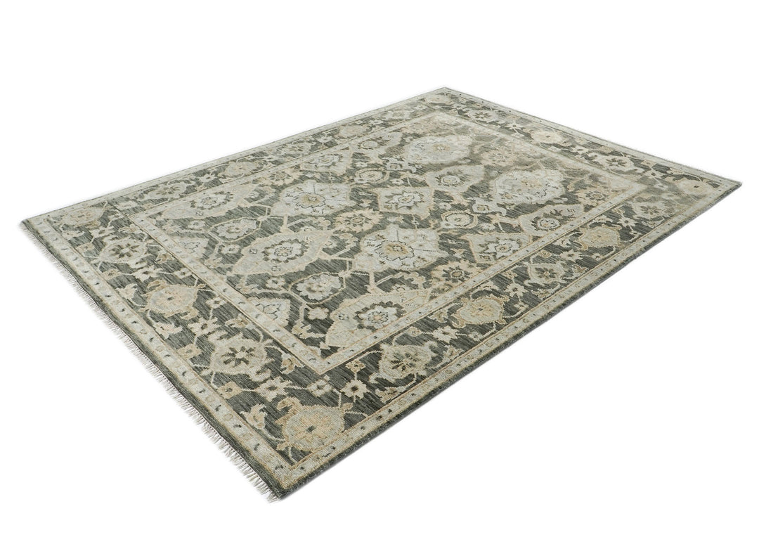 9x12 Gray, Ivory, Tan Color Hand Knotted Oushak Wool Transitional Oriental Rug