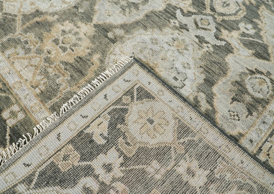 9x12 Gray, Ivory, Tan Color Hand Knotted Oushak Wool Transitional Oriental Rug