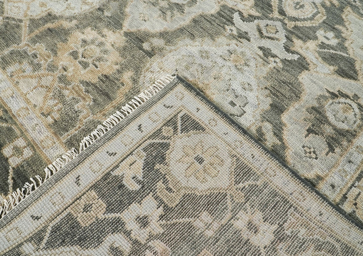 9x12 Gray, Ivory, Tan Color Hand Knotted Oushak Wool Transitional Oriental Rug