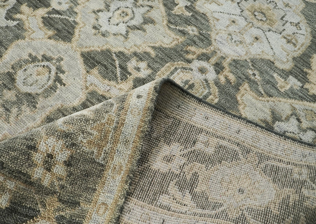 9x12 Gray, Ivory, Tan Color Hand Knotted Oushak Wool Transitional Oriental Rug