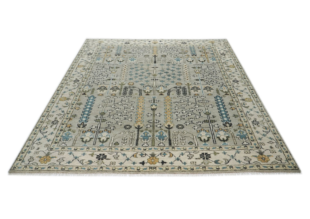 9x12 Gray, Beige, Blue Color Hand Knotted Oushak Wool Transitional Oriental Rug